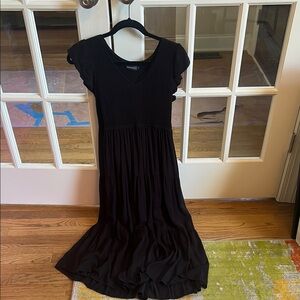 Black Maxi Sundress with V-Neck and Flutter Cap Sleeves
